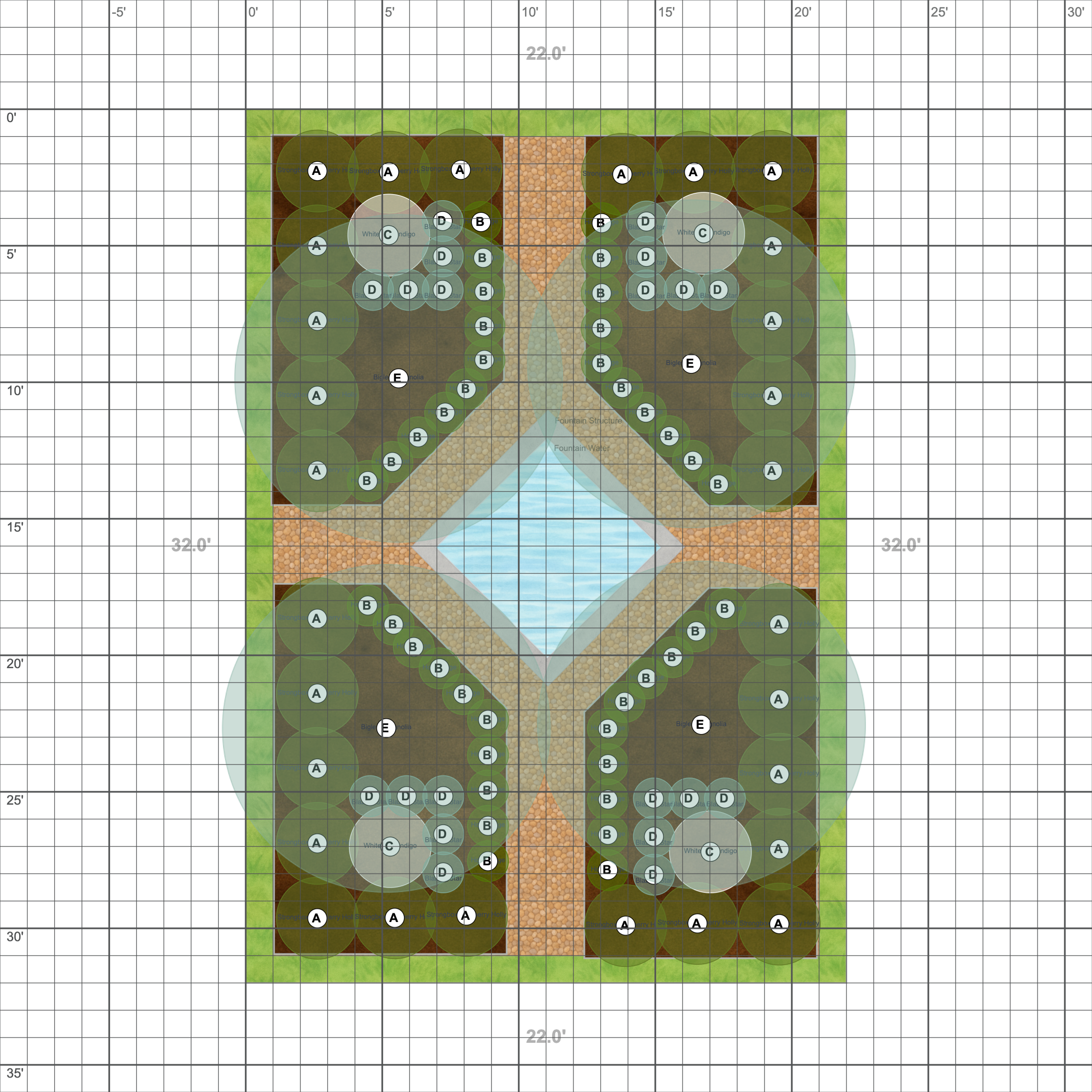 Formal Garden with Fountain Plan View